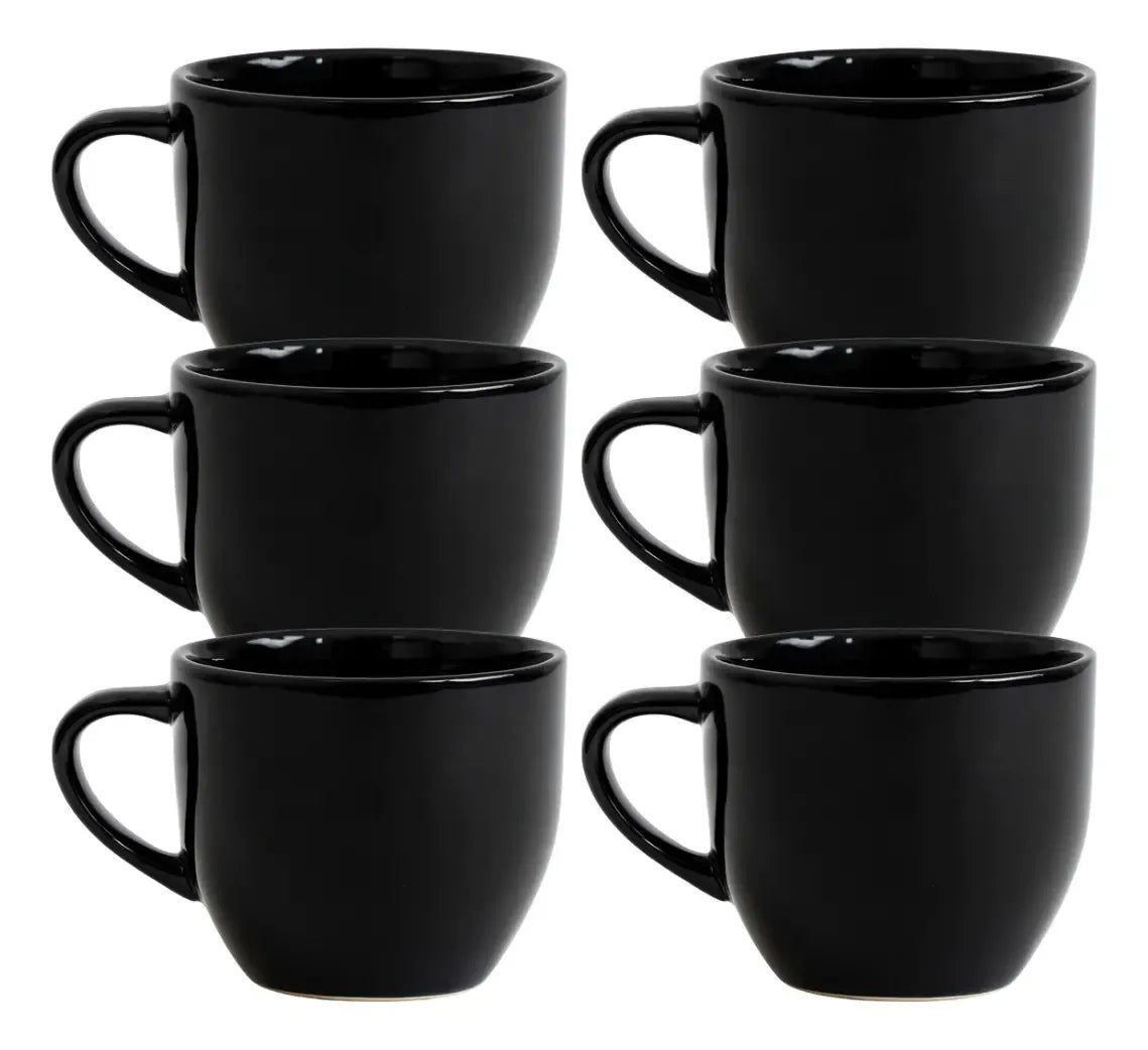 Jogo 6 Xícara Preta 170ml Porcelana Sem Pires